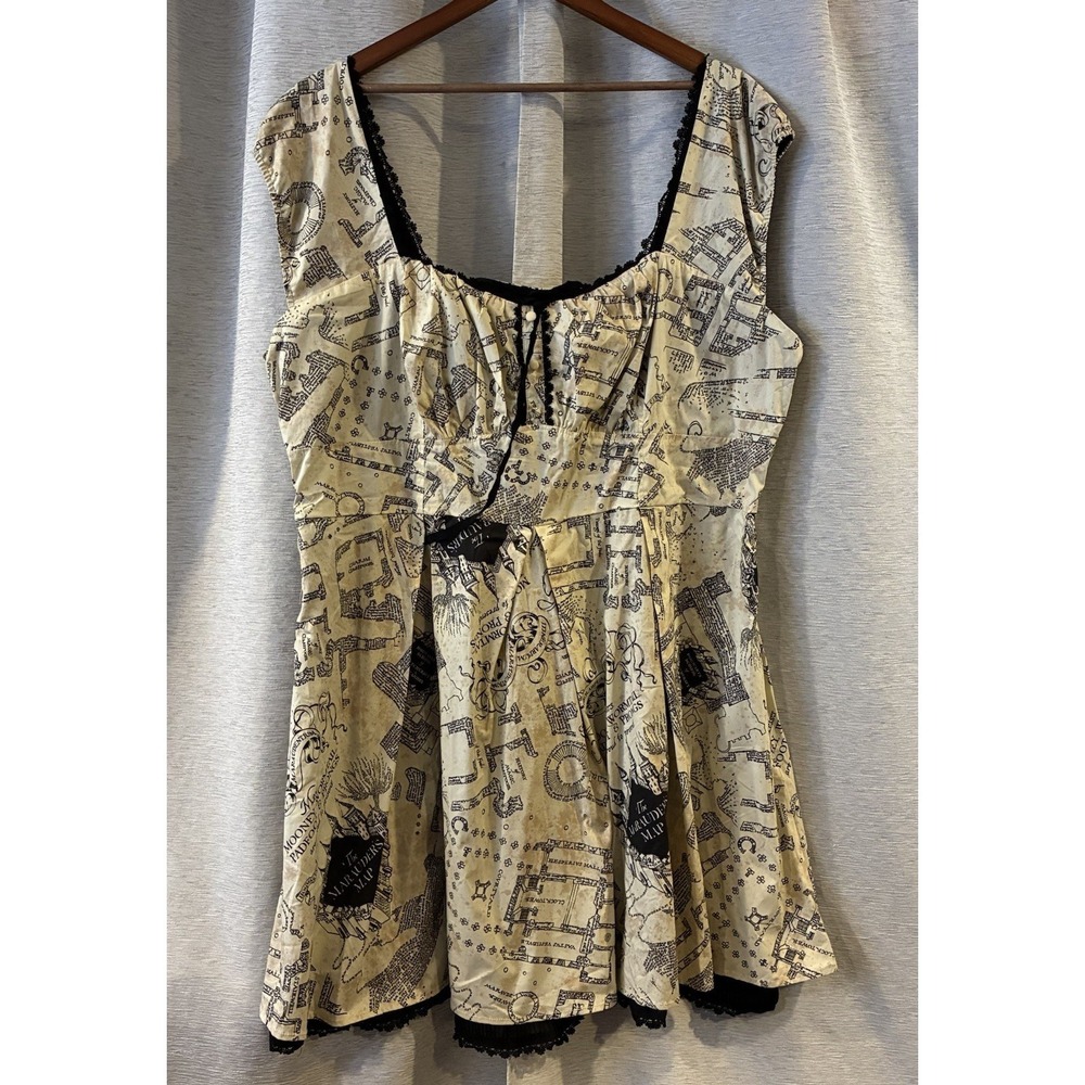 Harry Potter Dress Womens Large White Marauders Map Lace Up Corset Hot Topic 24